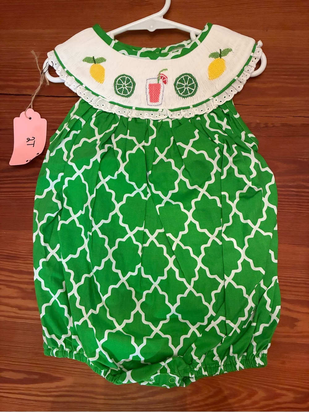 Green Citrus Embroidered Baby Bubble Romper